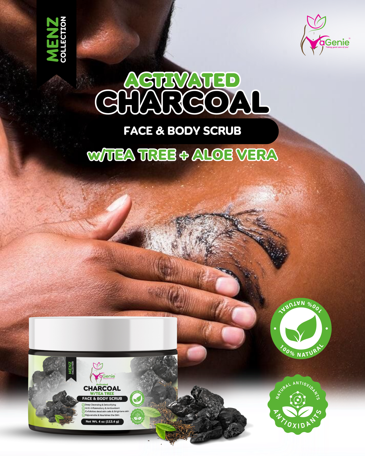 MENZ Charcoal + Tea Tree Face & Body Scrub